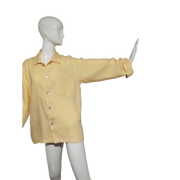 Private Edition Chicos Butter Yellow Linen Women's 1 Oversized Button Up Shirt - Picture 2 of 12